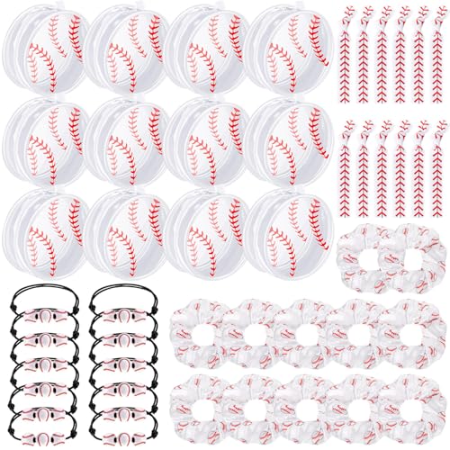 Baderke 48 Pcs Baseball Gifts for Team Party Favors Baseball Goodie Bag Include 4 Mini Cosmetics Makeup Bag Hair Scrunchies Satin Ties Bracelet for Girl Woman Player Teams Gifts White - Image 1