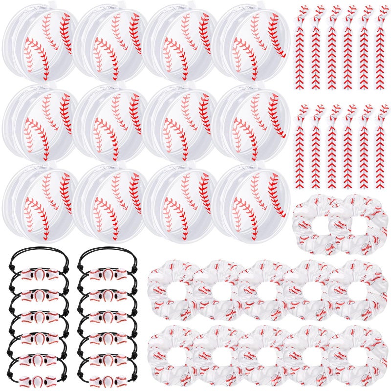 Baderke 48 Pcs Baseball Gifts for Team Party Favors Baseball Goodie Bag Include 4 Mini Cosmetics Makeup Bag Hair Scrunchies Satin Ties Bracelet for Girl Woman Player Teams Gifts White - Image 2