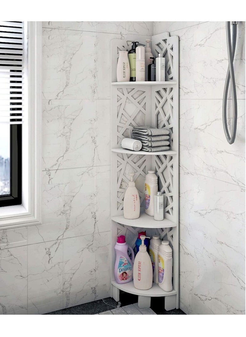 Generic 4 Tier Bathroom Corner Shelf Storage Rack Bathtub Telescopic Shampoo Soap Organiser with Towel Holder Corner Stand White  - Image 2