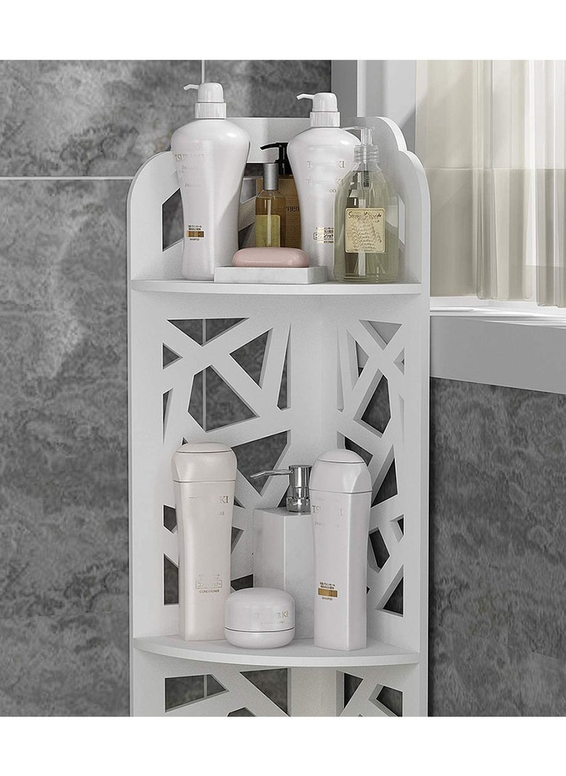 Generic 4 Tier Bathroom Corner Shelf Storage Rack Bathtub Telescopic Shampoo Soap Organiser with Towel Holder Corner Stand White  - Image 3
