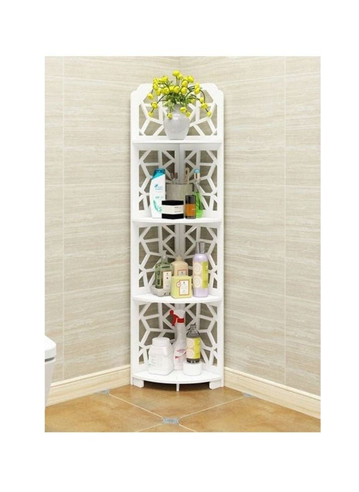 Generic 4 Tier Bathroom Corner Shelf Storage Rack Bathtub Telescopic Shampoo Soap Organiser with Towel Holder Corner Stand White  - Image 1