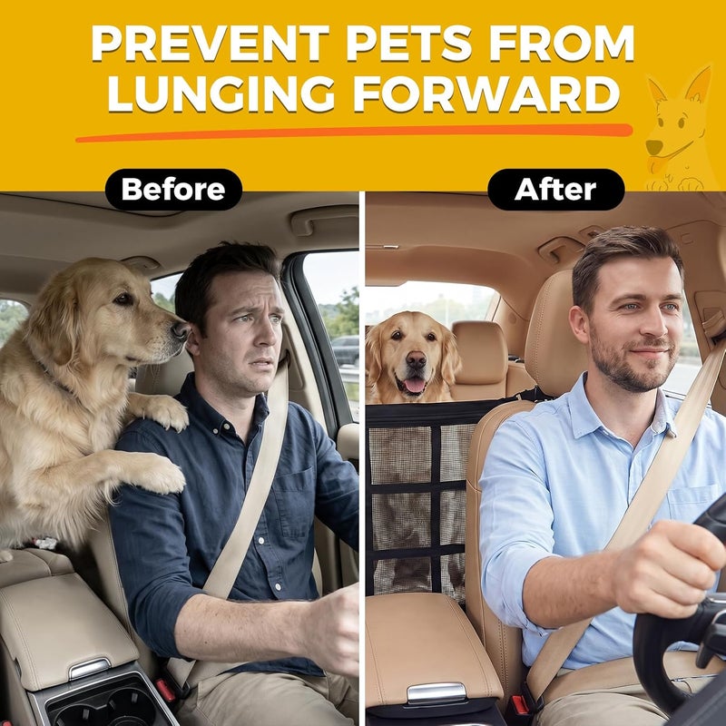 VOPOCO Dog Car Barrier, Double-Layer Mesh Pet Net with Storage Pocket, Tool-Free Install Dog Barrier for SUV & Cars, Scratch-Resistant Auto Back Seat Divider to Prevent Distracted Driving (23.2" x 23.2") - Image 3