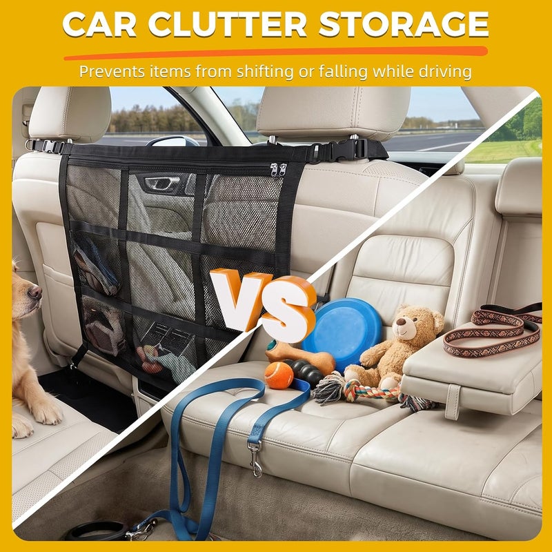 VOPOCO Dog Car Barrier, Double-Layer Mesh Pet Net with Storage Pocket, Tool-Free Install Dog Barrier for SUV & Cars, Scratch-Resistant Auto Back Seat Divider to Prevent Distracted Driving (23.2" x 23.2") - Image 4