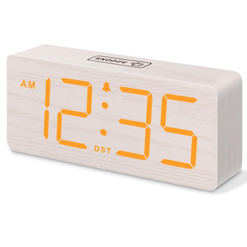 DreamSky Wooden Digital Alarm Clock for Bedroom Loud Alarm Clock for Heavy Sleepers with Volume Control Desk Clocks for Living Room with Large Numbers Dimmer DST Wood Decor Plug in Clock - Image 2