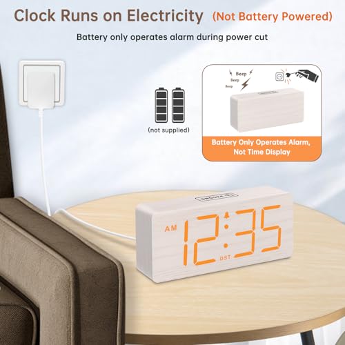 DreamSky Wooden Digital Alarm Clock for Bedroom Loud Alarm Clock for Heavy Sleepers with Volume Control Desk Clocks for Living Room with Large Numbers Dimmer DST Wood Decor Plug in Clock - Image 3
