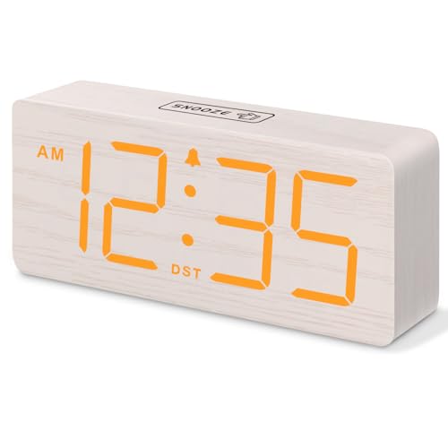 DreamSky Wooden Digital Alarm Clock for Bedroom Loud Alarm Clock for Heavy Sleepers with Volume Control Desk Clocks for Living Room with Large Numbers Dimmer DST Wood Decor Plug in Clock - Image 1