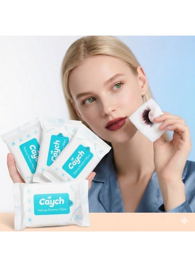 CAYCH Makeup Remover Wipes 25 x 4 - 100 Sheets, Deep Cleansing Facial Wipes, Removes Waterproof Makeup, Gentle and Hypoallergenic - Image 1