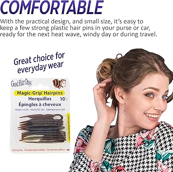 Good Hair Days Hair Pins Plastic Ushaped Magic Grip Hairpins Strong Durable Pins For Fine Thick Long Hair Hair Styling Accessories Set of 10 Tortoise Shell - Image 3