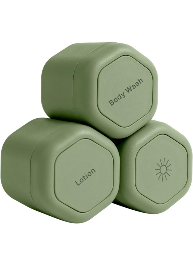 Cadence Cadence Travel Containers - Body Care Capsule Set - Magnetic Travel Capsules - For Body Wash, Lotions, Sunscreens - 3 Flex Mediums (1.32oz) with Body Wash, Lotion, & Sun Icon Labels - Eucalyptus 