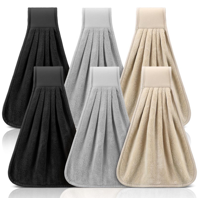 Breling 6 Pcs Kitchen Hanging Towel with Hanging Loop Absorbent Coral Fleece Kitchen Tie Towels Rustic Bathroom Dish Cloth Soft Thick Dry Cleaning Hand Dishcloths for Home Bathroom CookingClassic - Image 2