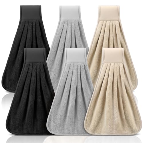 Breling 6 Pcs Kitchen Hanging Towel with Hanging Loop Absorbent Coral Fleece Kitchen Tie Towels Rustic Bathroom Dish Cloth Soft Thick Dry Cleaning Hand Dishcloths for Home Bathroom CookingClassic - Image 1