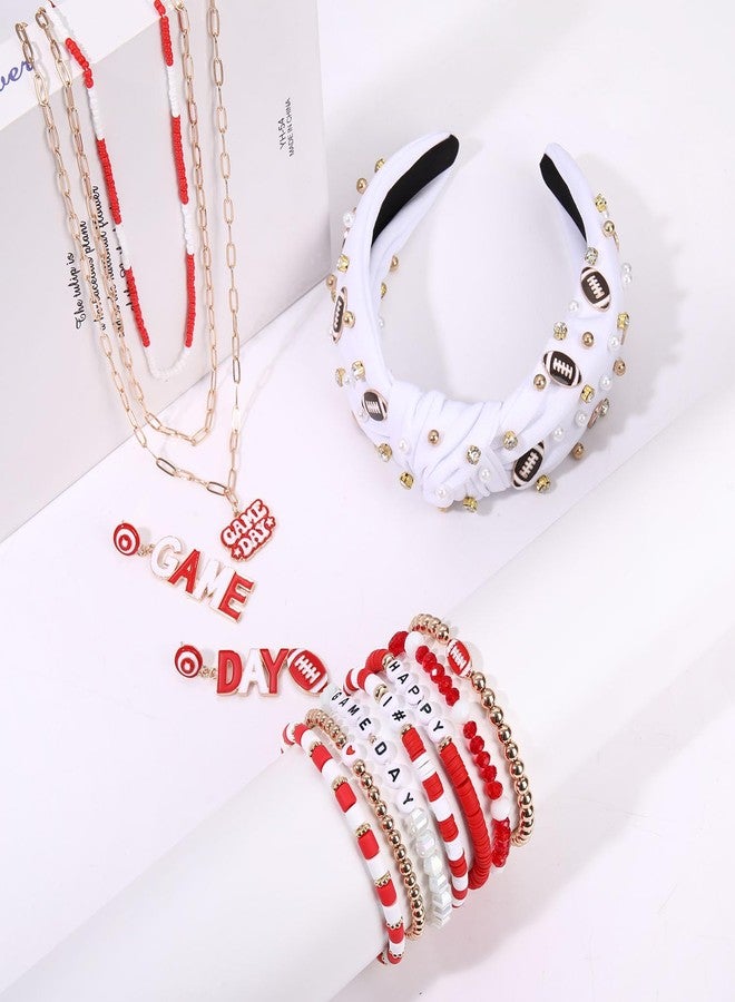 MOLOCH Game Day Headband for Women Football Charm Headband Pearls Crystal Knotted Hairband Game Day Sports Hair Accessories Football Party Decorations White Spirit Hairband - Image 2