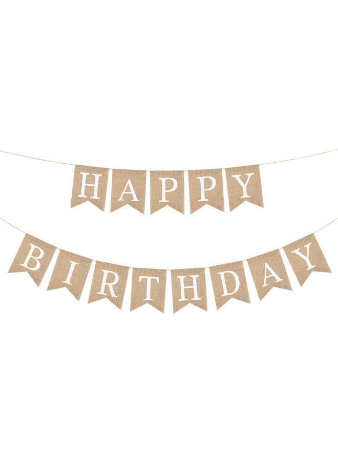 rolyta Burlap Happy Birthday Banner, Pre-Strung Burlap Banner for Birthday Party, Rustic Birthday Swallowtail Flags for Women Men Children Birthday Celebrations Decor Indoor Outdoor, White Letter - Image 1