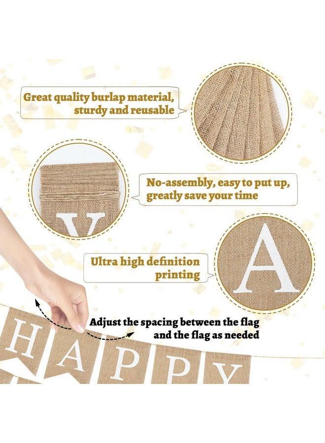 rolyta Burlap Happy Birthday Banner, Pre-Strung Burlap Banner for Birthday Party, Rustic Birthday Swallowtail Flags for Women Men Children Birthday Celebrations Decor Indoor Outdoor, White Letter - Image 3