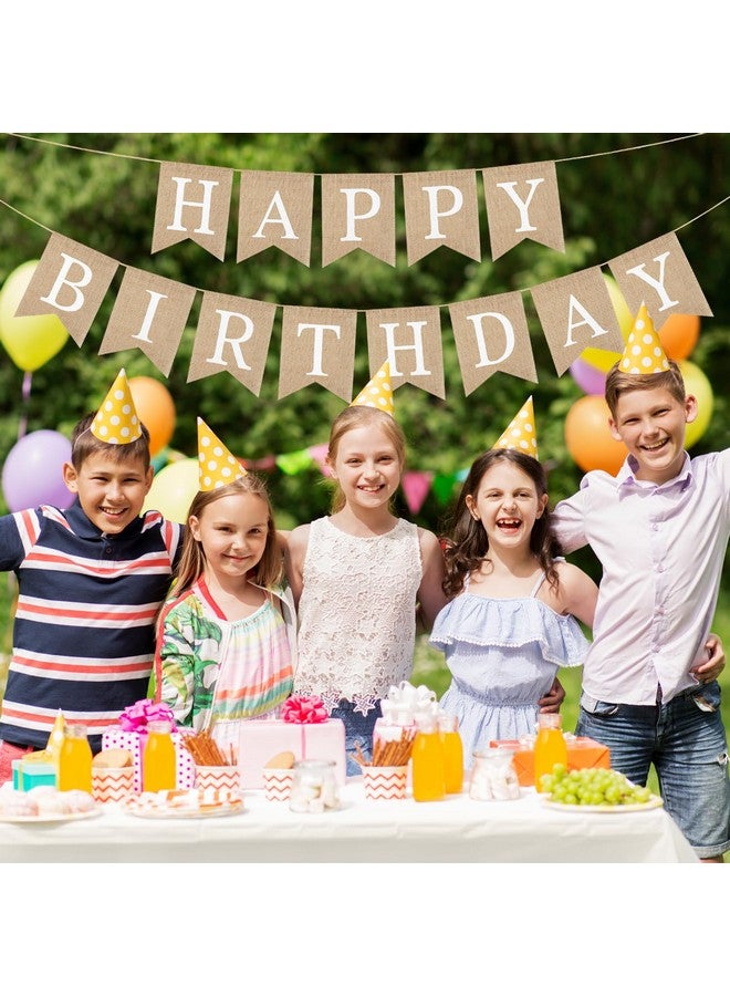 rolyta Burlap Happy Birthday Banner, Pre-Strung Burlap Banner for Birthday Party, Rustic Birthday Swallowtail Flags for Women Men Children Birthday Celebrations Decor Indoor Outdoor, White Letter - Image 5
