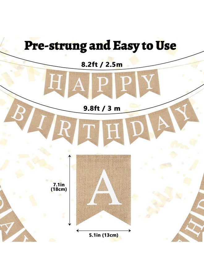 rolyta Burlap Happy Birthday Banner, Pre-Strung Burlap Banner for Birthday Party, Rustic Birthday Swallowtail Flags for Women Men Children Birthday Celebrations Decor Indoor Outdoor, White Letter - Image 2