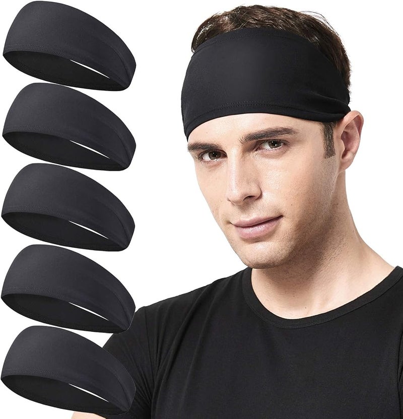 Acozycoo Mens Running Headband,5Pack,Mens Sweatband Sports Headband for Running,Cycling,Basketball,Yoga,Fitness Workout Stretchy Unisex Hairband - Image 1