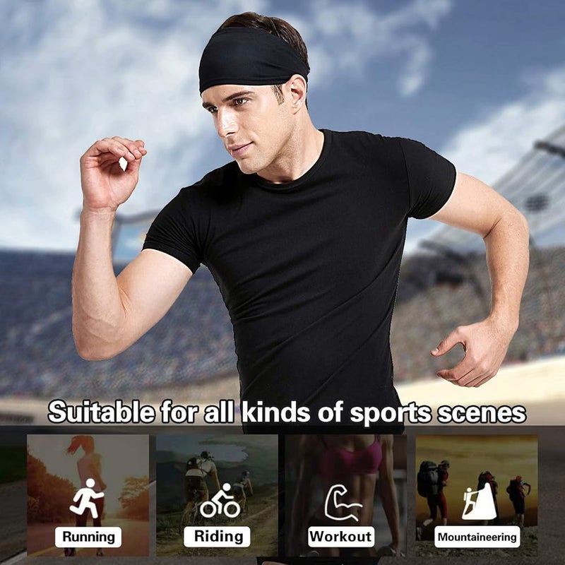 Acozycoo Mens Running Headband,5Pack,Mens Sweatband Sports Headband for Running,Cycling,Basketball,Yoga,Fitness Workout Stretchy Unisex Hairband - Image 2
