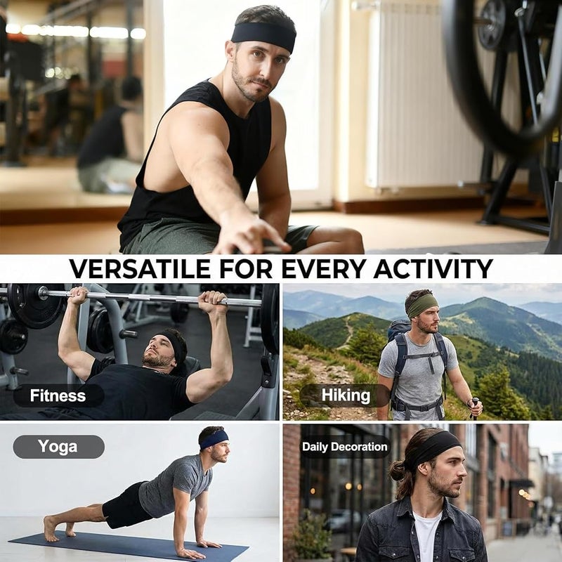 Acozycoo Mens Running Headband,5Pack,Mens Sweatband Sports Headband for Running,Cycling,Basketball,Yoga,Fitness Workout Stretchy Unisex Hairband - Image 5