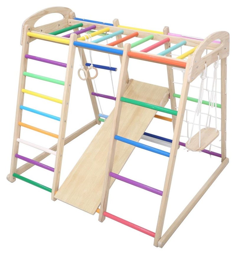 MaBaby 7 In 1 Children's Climbing Frame Large Toy Suitable For Indoor And Outdoor Entertainment And Sports Activities Solid Wood Material Small Family Park Slide Rope Climbing Frame Horizontal Bar Swing Baby Climbing Slide Swing Combination Toy Set - Image 1