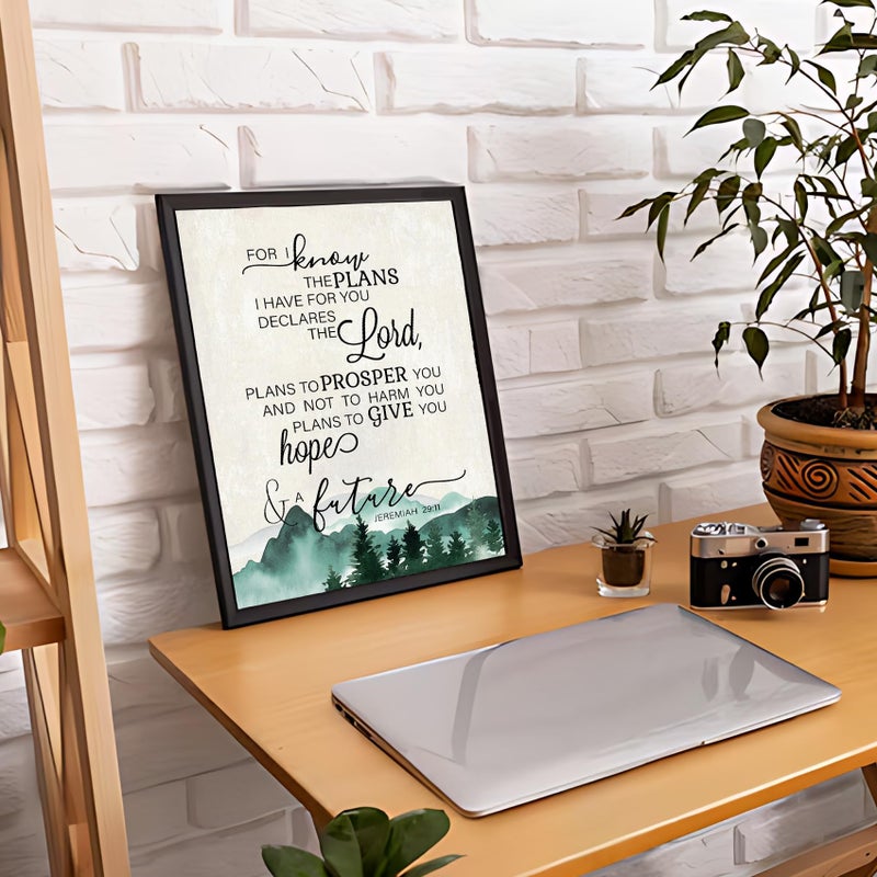 PHAMTE Christian Jeremiah 29:11 Framed Wall Art Prints Posters Decor  For I Know The Plans I Have For You Bible Verse Religious Pictures Framed Artwork for Walls Prayer Living Room Home Decor 11x14 - Image 3