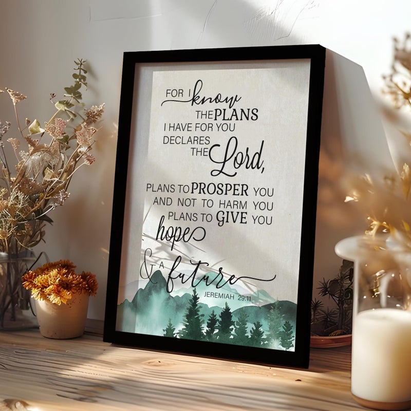 PHAMTE Christian Jeremiah 29:11 Framed Wall Art Prints Posters Decor  For I Know The Plans I Have For You Bible Verse Religious Pictures Framed Artwork for Walls Prayer Living Room Home Decor 11x14 - Image 1