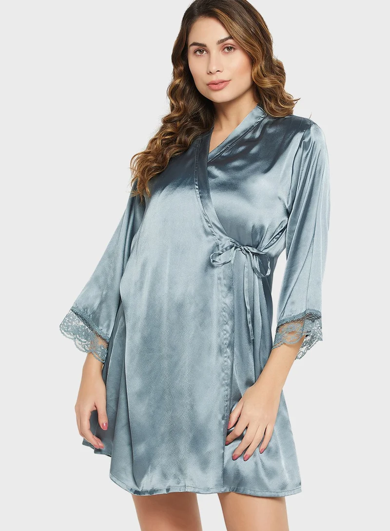 Clovia Tie Detail Robe & Nightdress Set