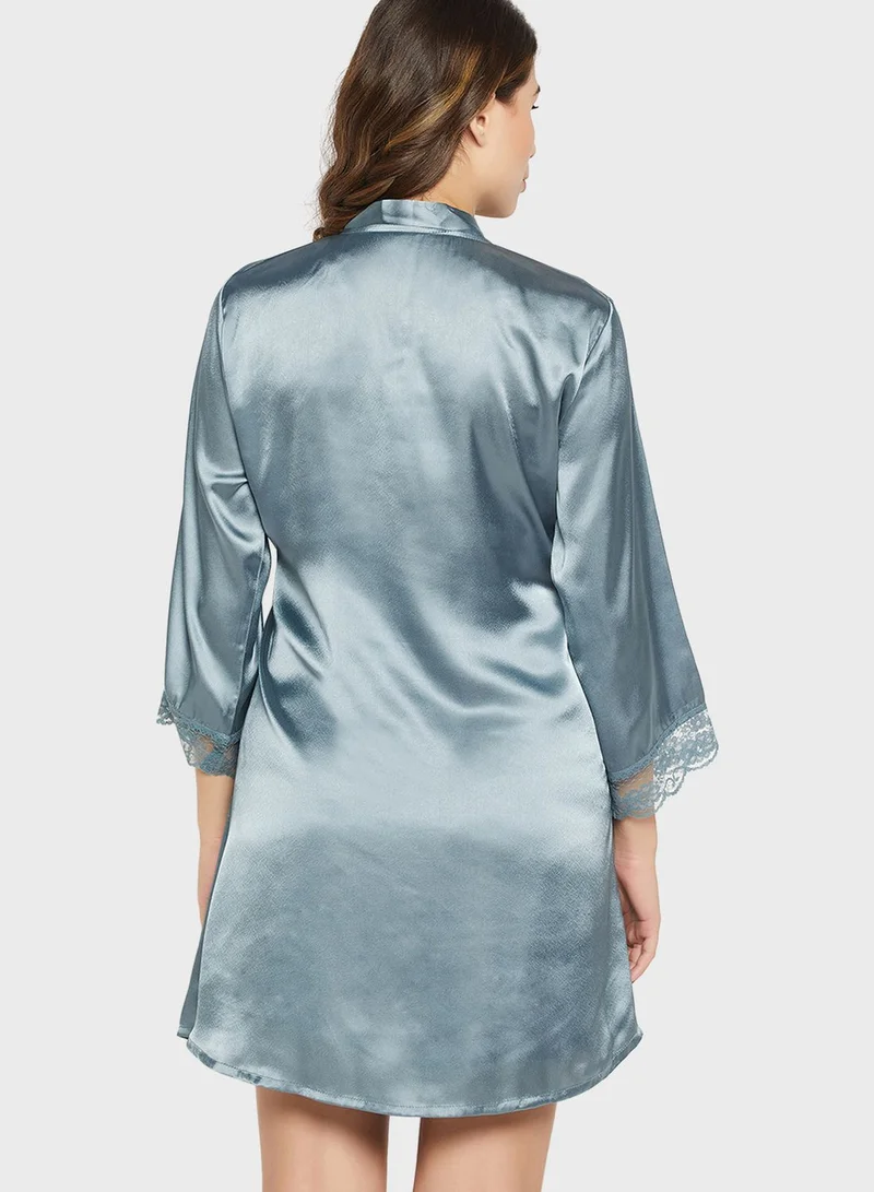 Clovia Tie Detail Robe & Nightdress Set