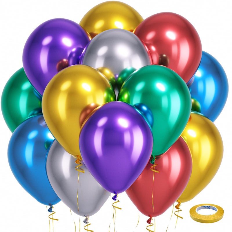Bezente Metallic Chrome Latex Balloons, 100 Pack 12 inch Assorted Balloons Colorful Party Balloons for Birthday Bridal Shower Wedding Decorations - Image 1