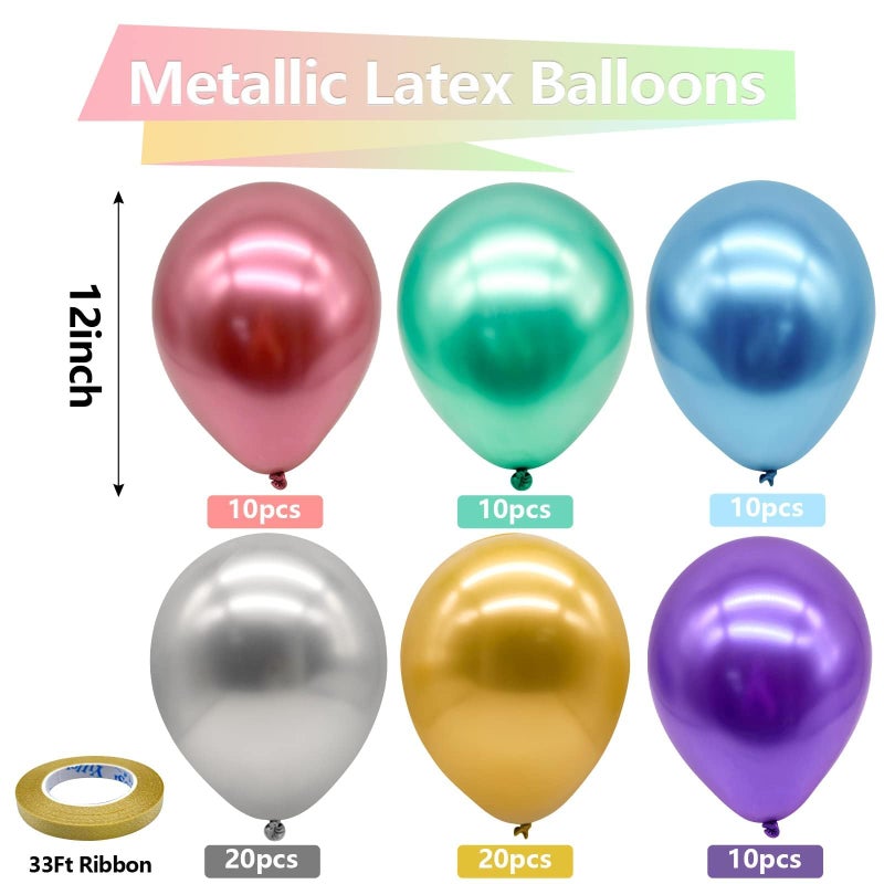 Bezente Metallic Chrome Latex Balloons, 100 Pack 12 inch Assorted Balloons Colorful Party Balloons for Birthday Bridal Shower Wedding Decorations - Image 2