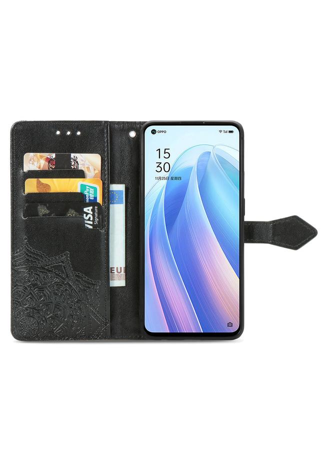اس-توب جراب لهاتف OPPO Reno7 5G جراب هاتف جلدي قابل للطي منقوش عليه زهرة ماندالا - Image 3