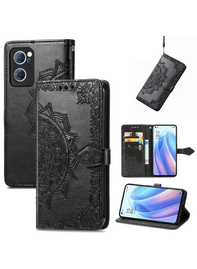 اس-توب جراب لهاتف OPPO Reno7 5G جراب هاتف جلدي قابل للطي منقوش عليه زهرة ماندالا - Image 1