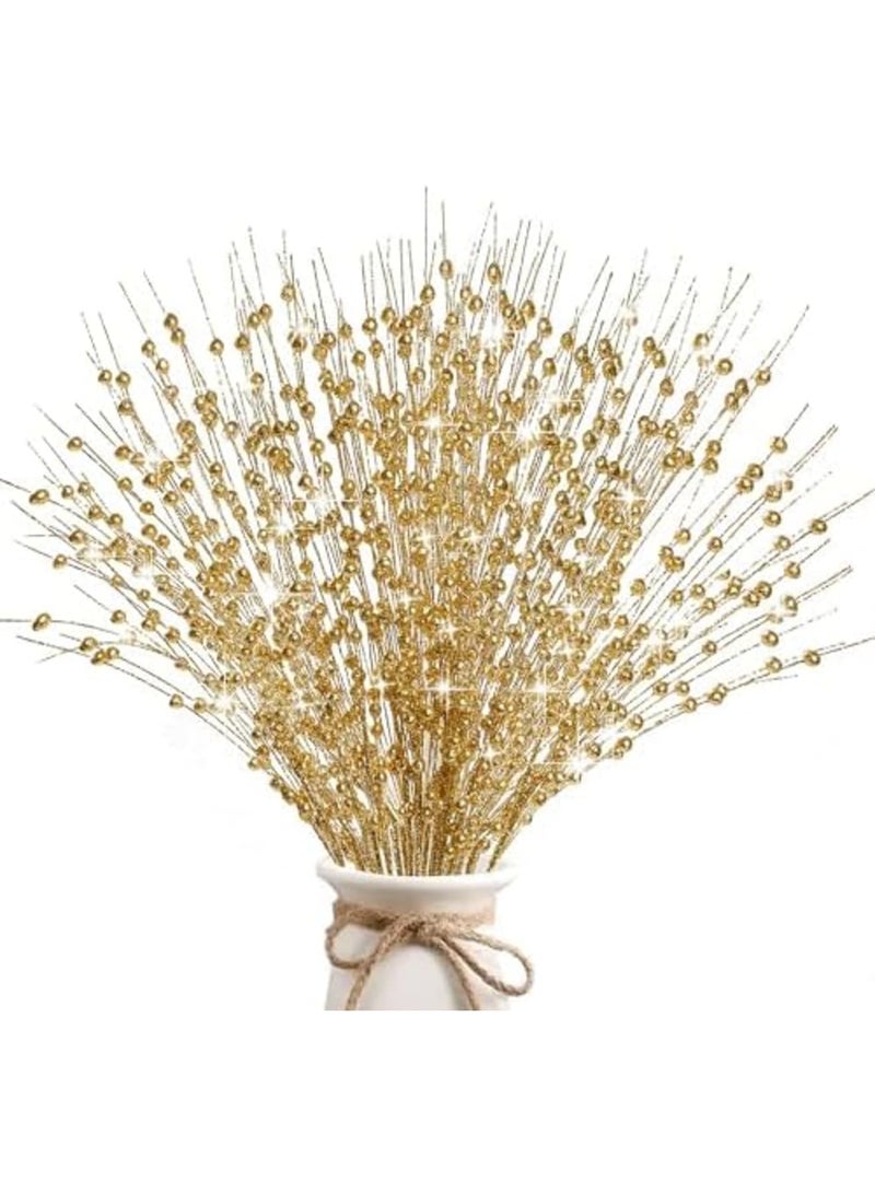 SYOSI 15 Pack Artificial Glitter Berry Stem Ornaments 17 Inches Fake Picks Decorative Glitter Sticks for Tree DIY Wreath Crafts Gift Fireplace Holiday Home Decor (Gold) - Image 1