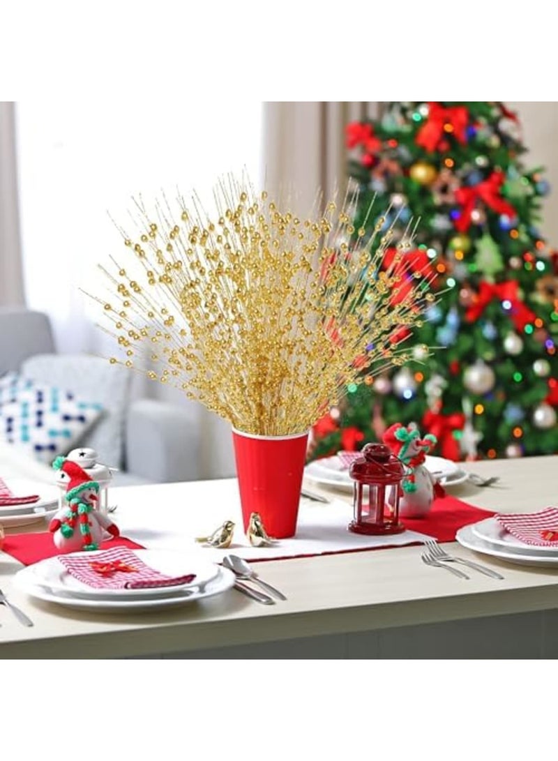 SYOSI 15 Pack Artificial Glitter Berry Stem Ornaments 17 Inches Fake Picks Decorative Glitter Sticks for Tree DIY Wreath Crafts Gift Fireplace Holiday Home Decor (Gold) - Image 4
