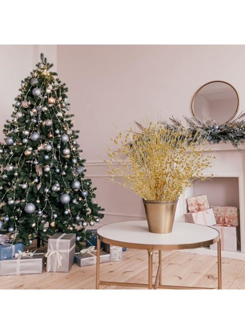 SYOSI 15 Pack Artificial Glitter Berry Stem Ornaments 17 Inches Fake Picks Decorative Glitter Sticks for Tree DIY Wreath Crafts Gift Fireplace Holiday Home Decor (Gold) - Image 2