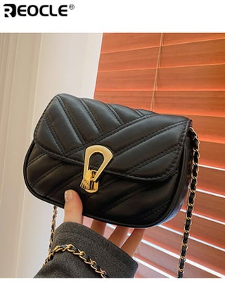 Women's Shoulder bag Quilted Pattern Chain-Strap Crossbody Bag Sleek Compact Handbag with Decorative Metal Clasp & Textured Stitching for Versatile Daily & Occasion Styling - view 2