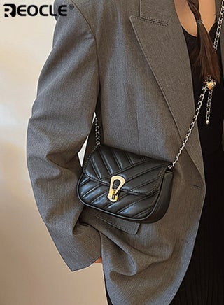 Women's Shoulder bag Quilted Pattern Chain-Strap Crossbody Bag Sleek Compact Handbag with Decorative Metal Clasp & Textured Stitching for Versatile Daily & Occasion Styling - view 4