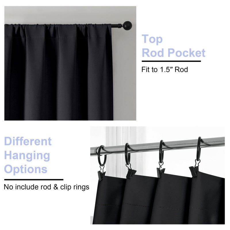 Simplebrand Ava Blackout Extra Long 10ft Curtains for Patio 120 Inches Long 2 Panels Set, Solid Thermal Insulated Energy Saving Rod Pocket Window Treatment Curtains Blackout Drapes, 50 Wx120 L, Black - Image 4