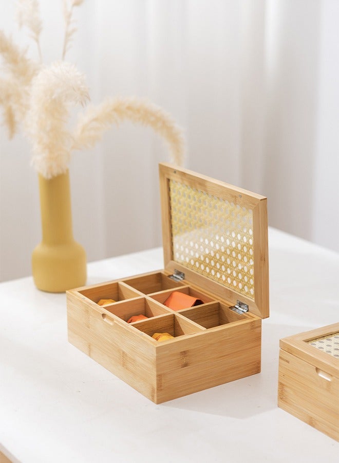 DUNISO Wooden Tea Bag Organizer Storage Box, 6 compartment tea bag partition box, desktop storage rack with lid, suitable for coffee, tea, bagged drinks, tea room home and hotel 24 * 16.5 * 9cm  - Image 5