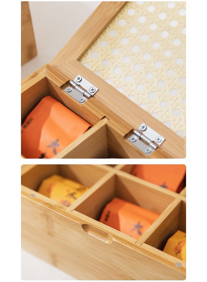 DUNISO Wooden Tea Bag Organizer Storage Box, 6 compartment tea bag partition box, desktop storage rack with lid, suitable for coffee, tea, bagged drinks, tea room home and hotel 24 * 16.5 * 9cm  - Image 4