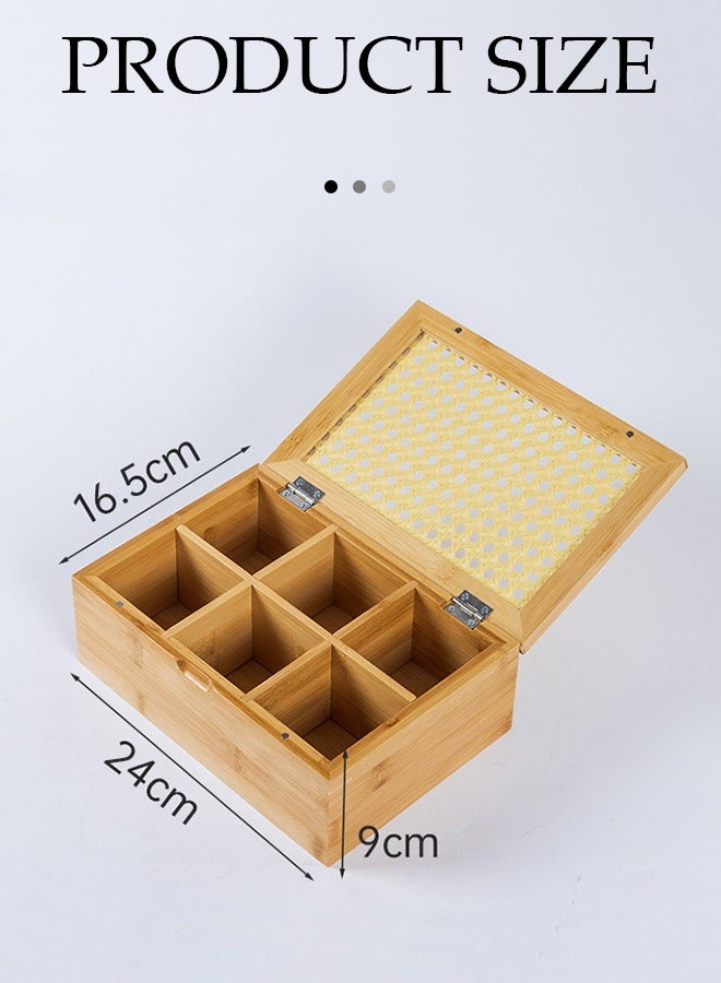 DUNISO Wooden Tea Bag Organizer Storage Box, 6 compartment tea bag partition box, desktop storage rack with lid, suitable for coffee, tea, bagged drinks, tea room home and hotel 24 * 16.5 * 9cm  - Image 2