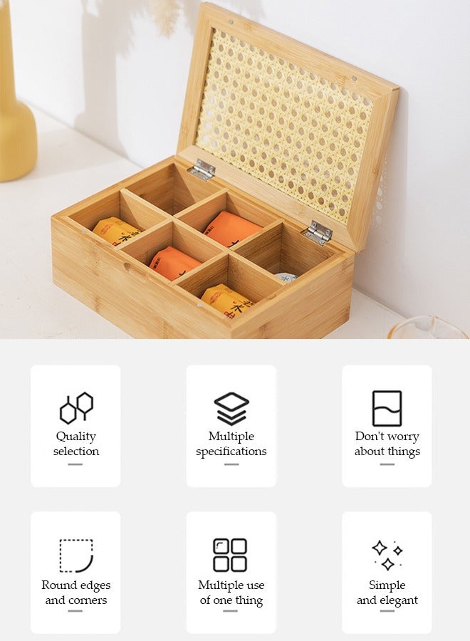 DUNISO Wooden Tea Bag Organizer Storage Box, 6 compartment tea bag partition box, desktop storage rack with lid, suitable for coffee, tea, bagged drinks, tea room home and hotel 24 * 16.5 * 9cm  - Image 3
