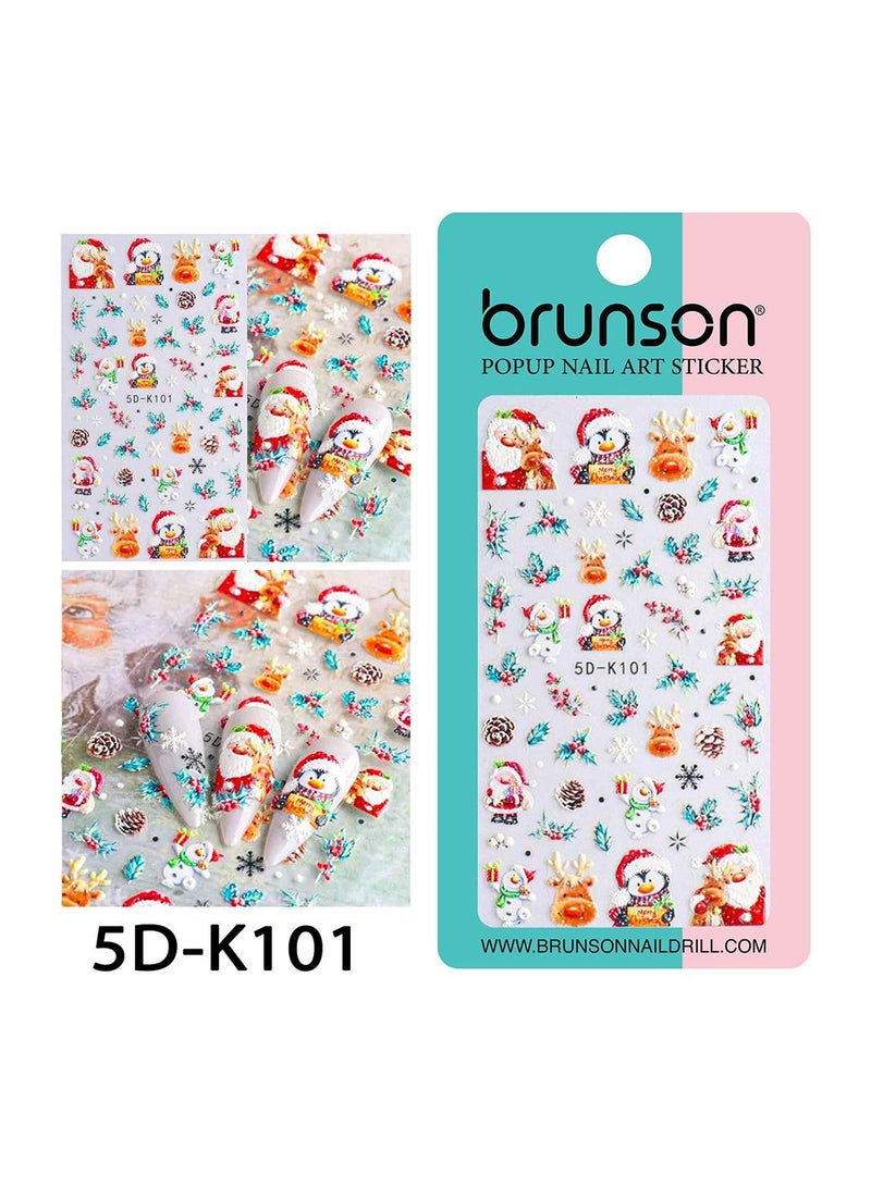 brunson ملصقات أظافر عيد الميلاد، ملصقات ثلجية ثلاثية الأبعاد، سانتا كلوز ورجل الثلج