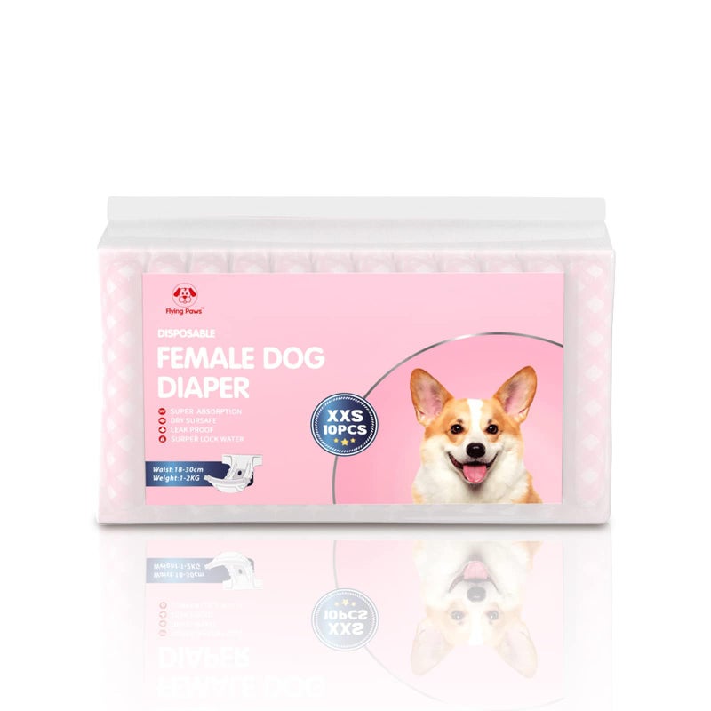 Flying Paws Disposable Female Dog Diapers, Puppy Diapers with Adjustable Elastic Waistline for Female Dog or Cat in Heat,Incontinence, Diaper with Wetness Indicator, XXS-10 Count - Image 2
