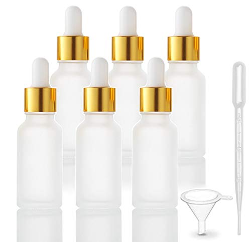 Furnido 6 Pack Dropper Bottle for Essential Oils, Empty Liquid Holder With Glass Eye Dropper, Golden Caps Travel Perfume Cosmetic Container - Pipette & Funnel Included (15ml/0.5 fl oz) - Image 1