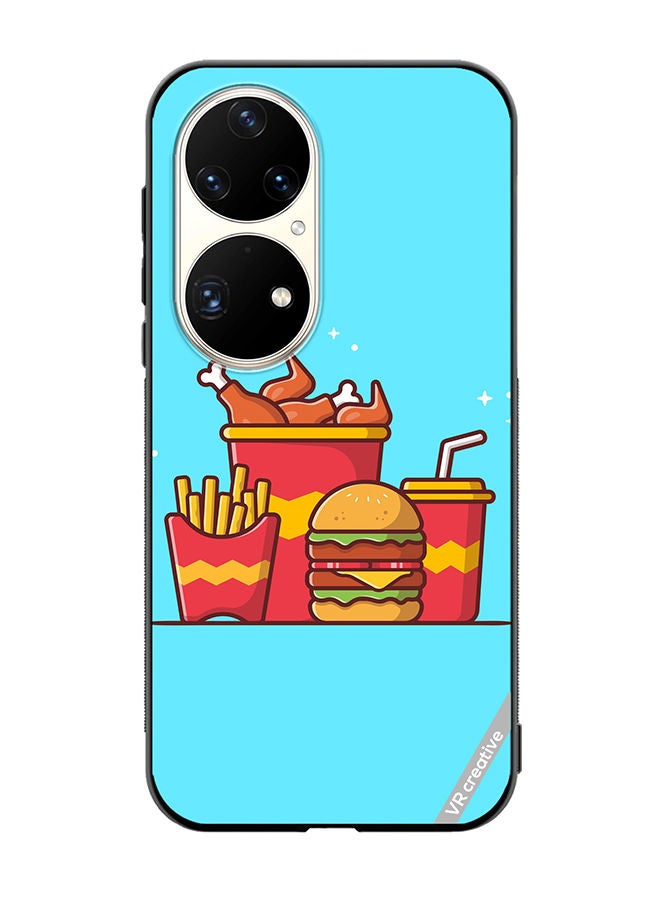 VR CREATIVE Protective Case Cover For Huawei P50 Pro Burger With Fried Chicken, French Fries And Soda Cartoon Design Multicolour - Image 1