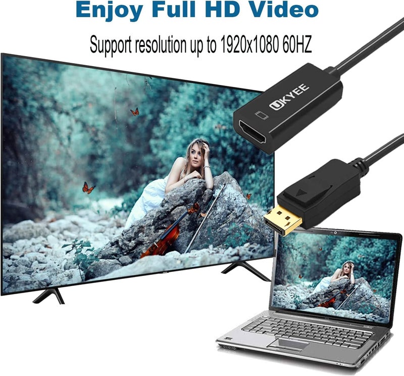 UKYEE Displayport to HDMI Adapter 2-Pack, Display Port DP to HDMI Converter Cable Male to Female Port 1080P Compatible with PC, Monitor, Projector, HDTV - Black - Image 2