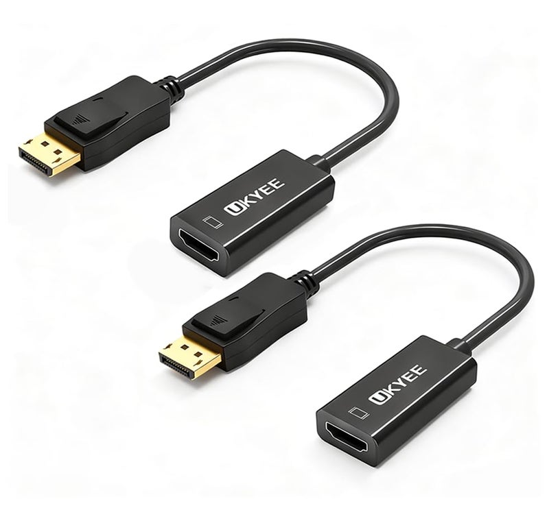 UKYEE Displayport to HDMI Adapter 2-Pack, Display Port DP to HDMI Converter Cable Male to Female Port 1080P Compatible with PC, Monitor, Projector, HDTV - Black - Image 1