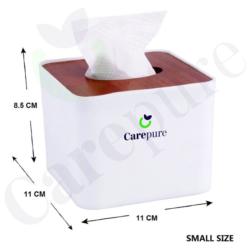 Carepure Pop Up Table Top Removable Bamboo Wooden Cover Tissue Box Dispenser Holder Square 1 Pc with 3 Pack of Tissue Paper Refill (375 PCs) White - Image 5