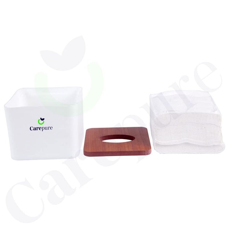 Carepure Pop Up Table Top Removable Bamboo Wooden Cover Tissue Box Dispenser Holder Square 1 Pc with 3 Pack of Tissue Paper Refill (375 PCs) White - Image 4